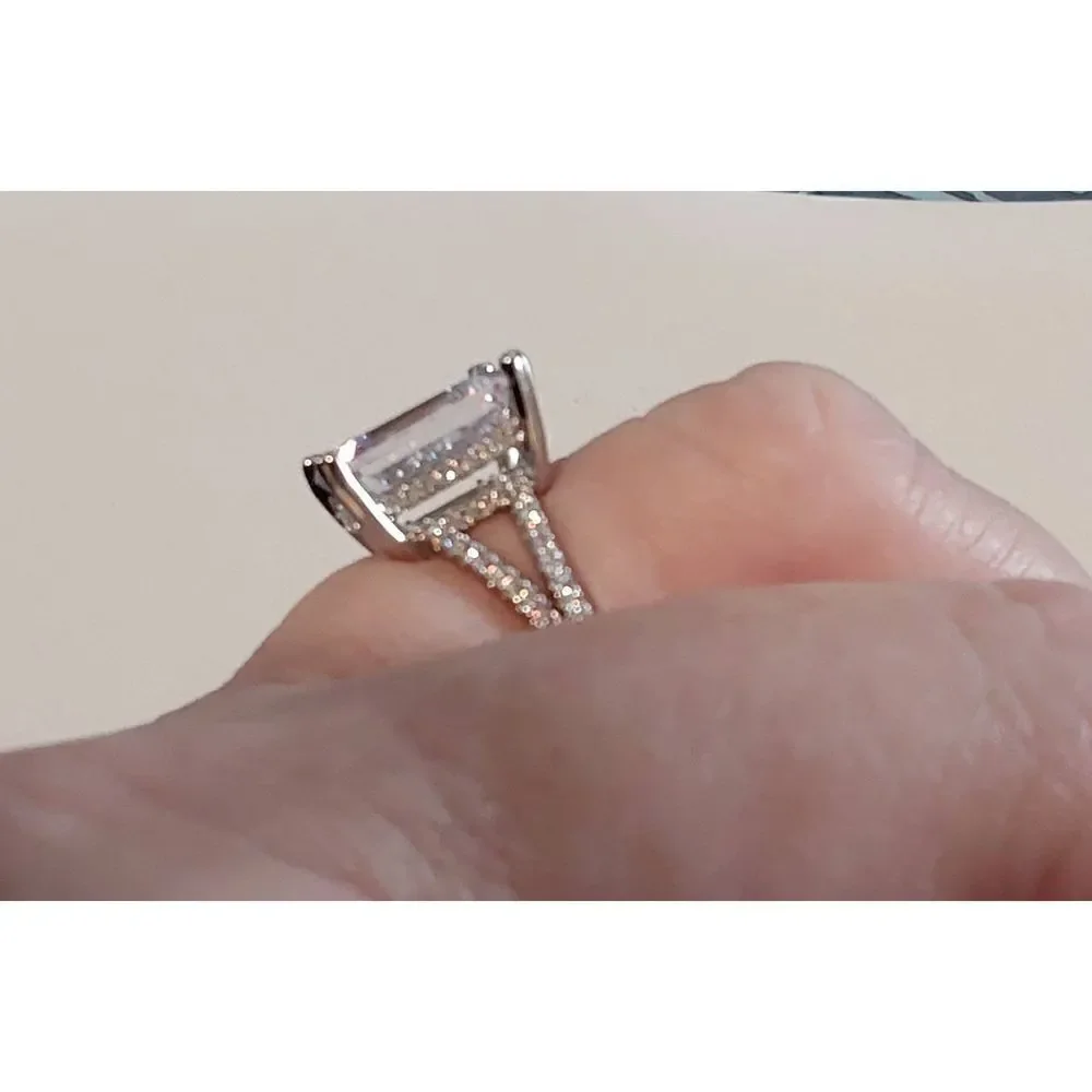 6.75 Ct. Emerald & Round Cut Wishbone Engagement Ring/Hidden Halo Accent Sz 8
